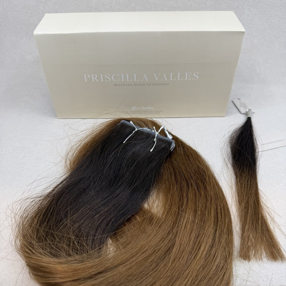 Glam Seamless x Priscilla Valles Tape In Hair Extension 25" 6A Light Brown Ombre